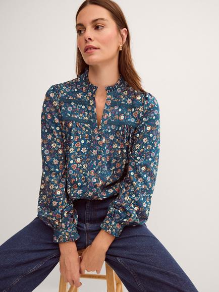 Monsoon Francine Paisley Floral Long Sleeve Top, Teal, Teal
