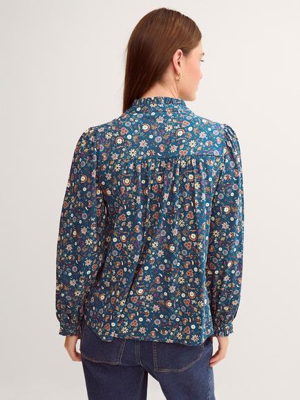 Monsoon Francine Paisley Floral Long Sleeve Top, Teal - view 2, Teal