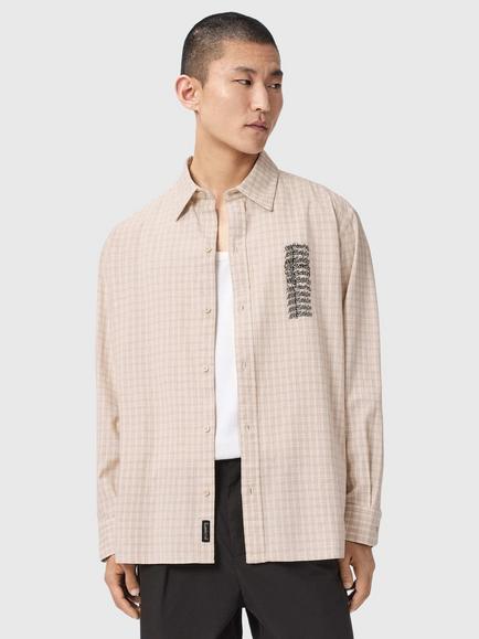 AllSaints Repeater Oversized Long Sleeve Shirt, Cord Brown, Cord Brown
