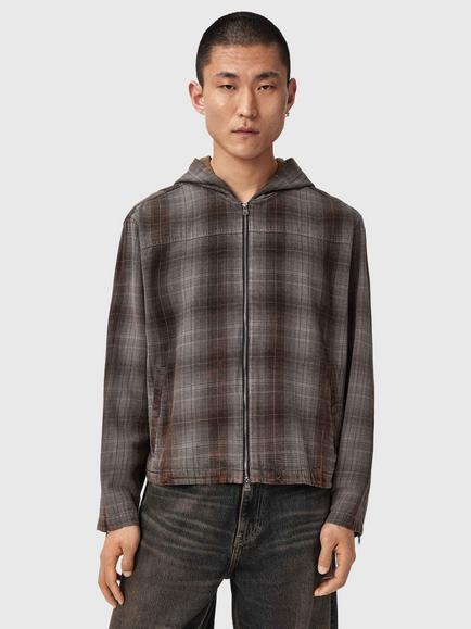 AllSaints Santo Check Long Sleeve Shirt, Shale Grey, Shale Grey