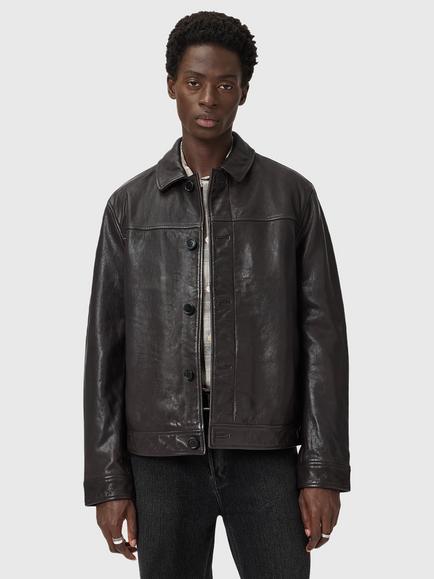 AllSaints Nates Leather Jacket, Trail Brown, Trail Brown
