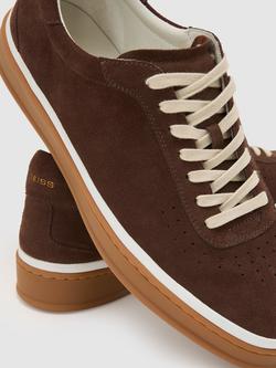 Reiss Anders Suede Trainers, Chocolate Brown - view 2, Chocolate Brown