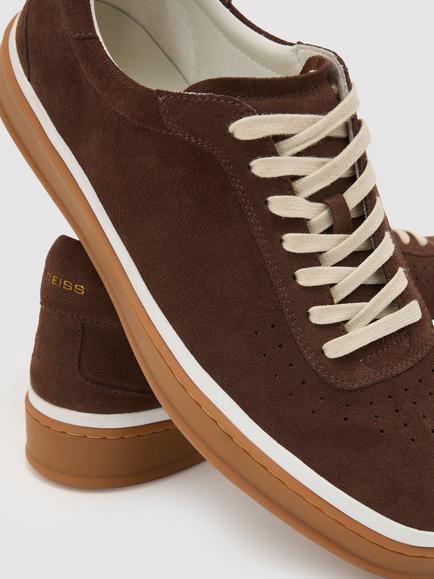 Reiss Anders Suede Trainers, Chocolate Brown - view 2, Chocolate Brown