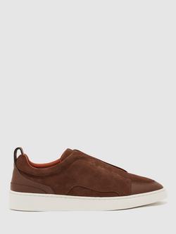 Reiss Henry Suede Elasticated Trainers, Chocolate Brown
