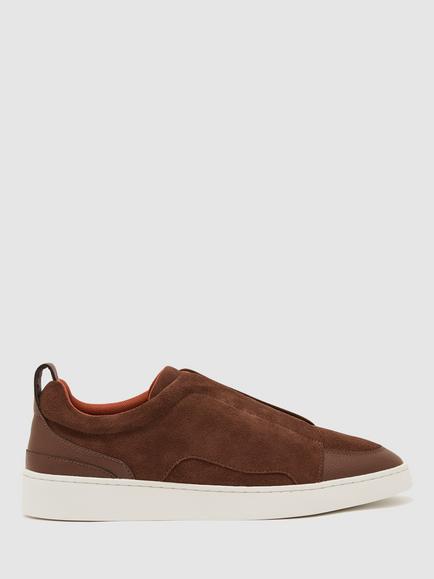 Reiss Henry Suede Elasticated Trainers, Chocolate Brown