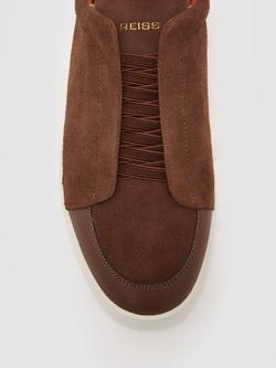Reiss Henry Suede Elasticated Trainers - view 2, Chocolate Brown