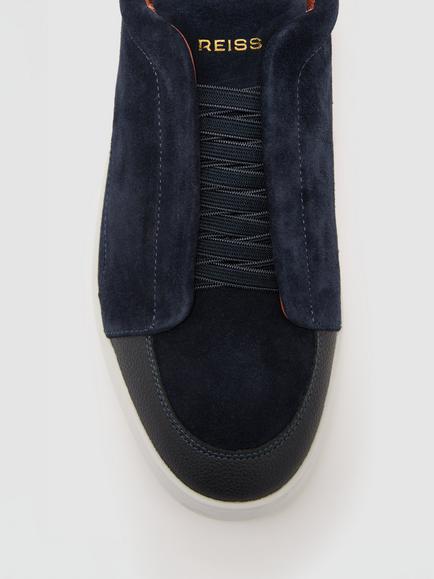 Reiss Henry Suede Elasticated Trainers - view 2, Navy