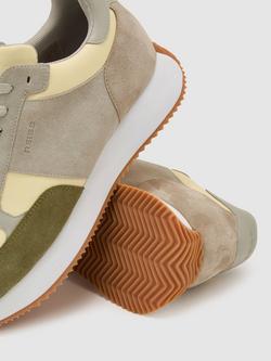 Reiss Ian Suede Lace Up Running Trainers, Ecru/Soft Sage - view 2, Ecru/Soft Sage