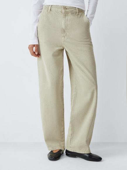 John Lewis Arc Mid Rise Barrel Leg Jeans, Khaki, Khaki