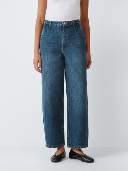 John Lewis Arc High Rise Barrel Leg Jeans, Mid Blue, Mid Blue