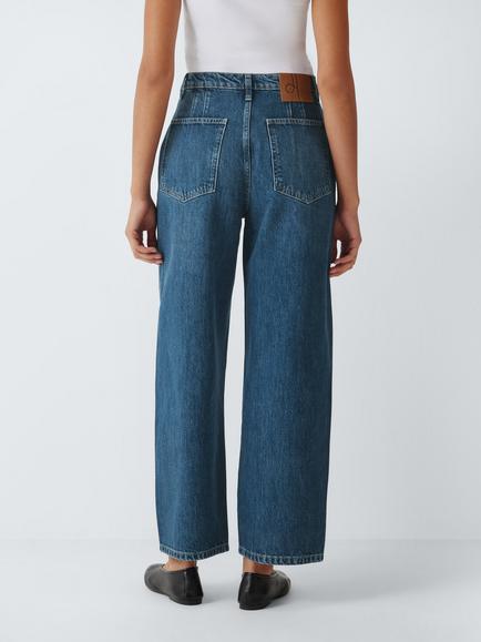John Lewis Arc High Rise Barrel Leg Jeans, Mid Blue - view 2, Mid Blue