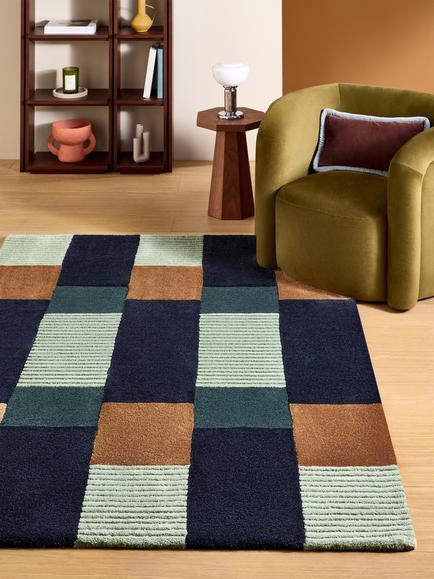 Franka Hand Tufted Rug, Navy / Mint, - view 2, Navy / Mint