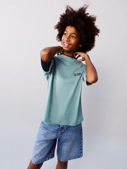 Mango Kids' Crew Neck Relaxed T-Shirt, Turquoise, Turquoise