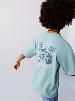 Mango Kids' Crew Neck Relaxed T-Shirt, Turquoise - view 2, Turquoise