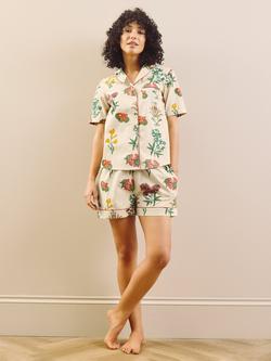 Their Nibs Wallpaper Button Through Short Cotton Pyjama Set, Natural, Natural