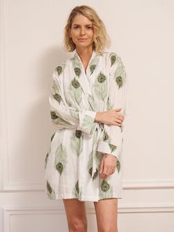 Their Nibs Peacock Mini Cotton Seersucker Robe, White, White