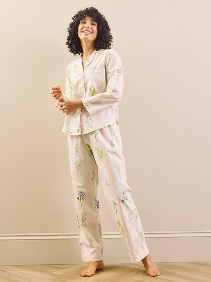 Their Nibs White Scallop Button Through Long Cotton Pyjama Set, White, White