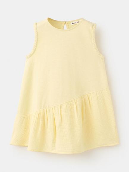 Mango Kids' Sleeveless Tunic Ruffle Dress, Pastel Yellow, Pastel Yellow