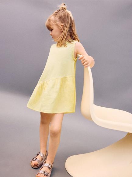 Mango Kids' Sleeveless Tunic Ruffle Dress, Pastel Yellow - view 2, Pastel Yellow