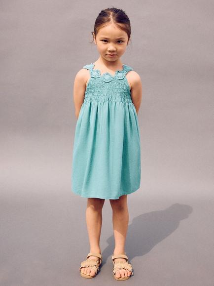Mango Kids' Sleeveless Fit & Flare Dress, Turquoise, Turquoise