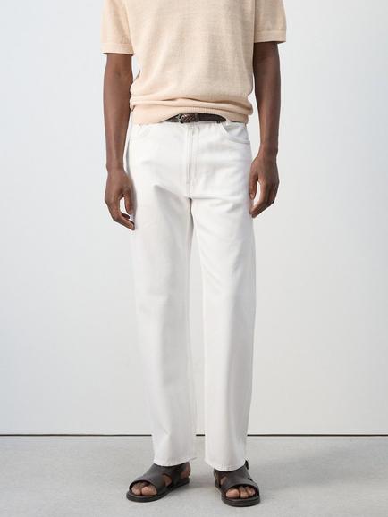 Mango Tejano Rino Mid Rise Regular Cut Jeans, Off White, Off White
