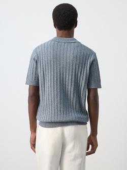 Mango Ribbed Cotton Polo Shirt, Indigo - view 2, Indigo