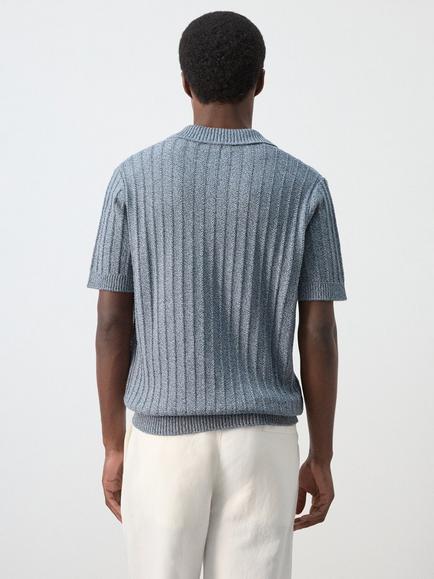 Mango Ribbed Cotton Polo Shirt, Indigo - view 2, Indigo