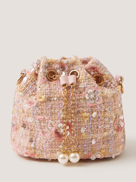 Monsoon Kids' Sequin Boucle Bucket Bag, Pink, Pink