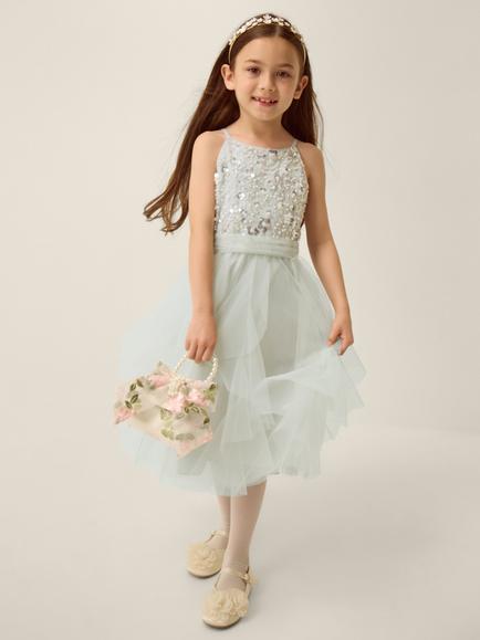 Monsoon Gracie Embellished Waterfall Dress, Sage, Sage