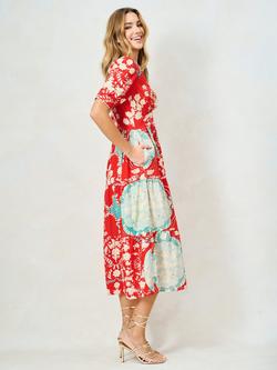 Hope & Ivy The Amal V-Neck Puff Sleeve Tea Dress, Red/Teal - view 2, Red/Teal