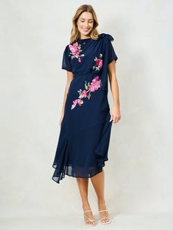 Hope & Ivy The Aubree Short Sleeve Embellished Midi Dress, Navy, Navy