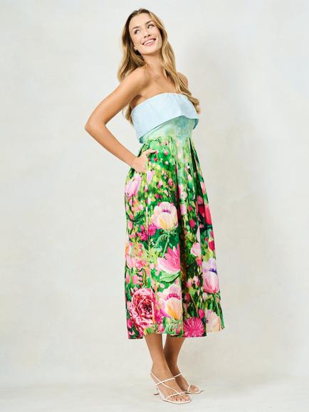 Hope & Ivy The Bloom Floral Bandeau Midi Dress, Multi - view 2, Multi