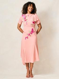 Hope & Ivy The Sienna-May Short Sleeve Embellished Midi Dress, Pink, Pink