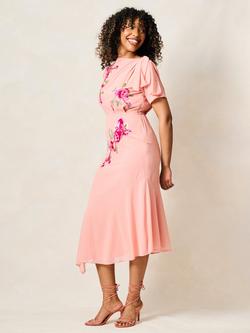Hope & Ivy The Sienna-May Short Sleeve Embellished Midi Dress, Pink - view 2, Pink
