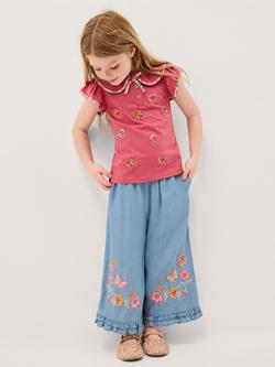 Monsoon Kids' Floral Wide Trousers, Blue, Blue
