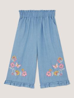 Monsoon Kids' Floral Wide Trousers, Blue - view 2, Blue