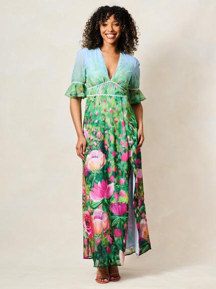 Hope & Ivy The Solenne V-Neck Floral Maxi Dress, Multi, Multi