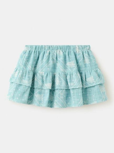 Mango Kids' Mid Rise Tiered Ruffle Skater Skirt, Turquoise, Turquoise