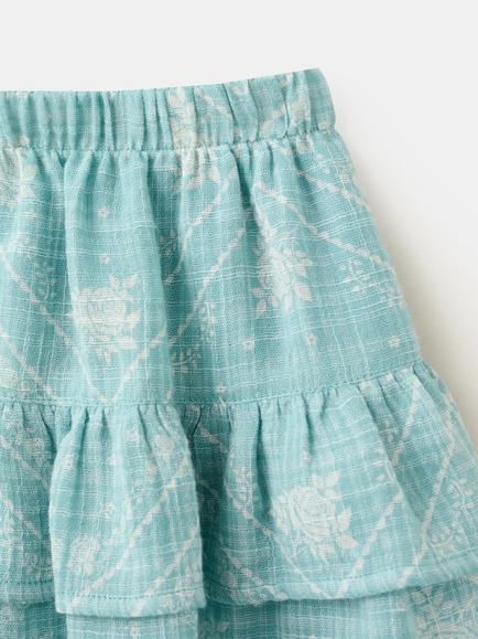 Mango Kids' Mid Rise Tiered Ruffle Skater Skirt, Turquoise - view 2, Turquoise