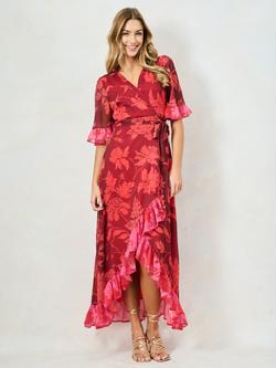 Hope & Ivy The Celestine Floral Contrast Frill Maxi Wrap Dress, Multi, Multi