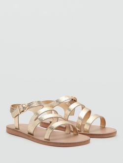 Mango Kids' Metallic Open Toe Strappy Sandals, Gold - view 2, Gold