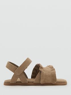 Mango Kids' Ruffle Suede Open Toe Sandals, Sand, Sand