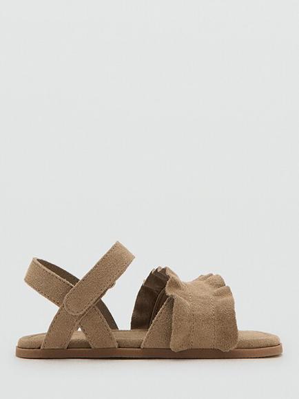 Mango Kids' Ruffle Suede Open Toe Sandals, Sand, Sand