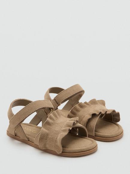 Mango Kids' Ruffle Suede Open Toe Sandals, Sand - view 2, Sand
