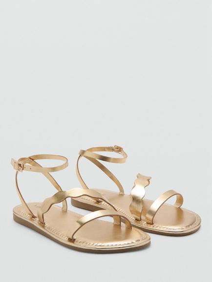 Mango Kids' Metallic Open Toe Strappy Sandals, Gold - view 2, Gold