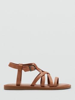 Mango Kids' Leather Open Toe Strappy Sandals, Brown, Brown