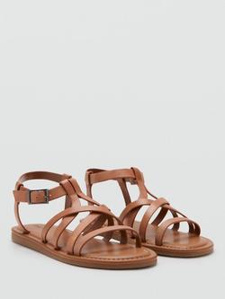 Mango Kids' Leather Open Toe Strappy Sandals, Brown - view 2, Brown