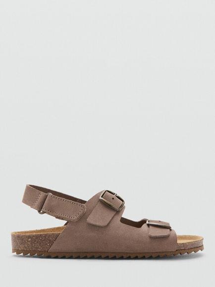 Mango Kids' Adjustable Leather Sandals, Taupe, Taupe