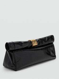 Mango Leather Handbag Clutch, Black - view 2, Black