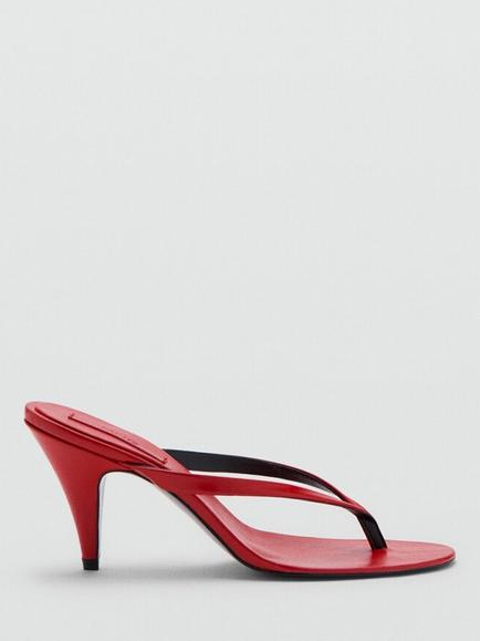 Mango Slim Strap Sculpted Heel Mule Sandals, Red, Red